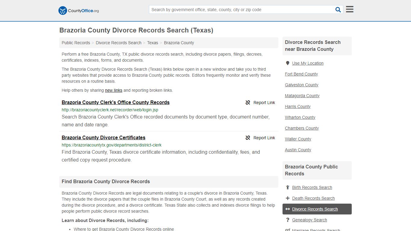 Brazoria County Divorce Records Search (Texas) - County Office